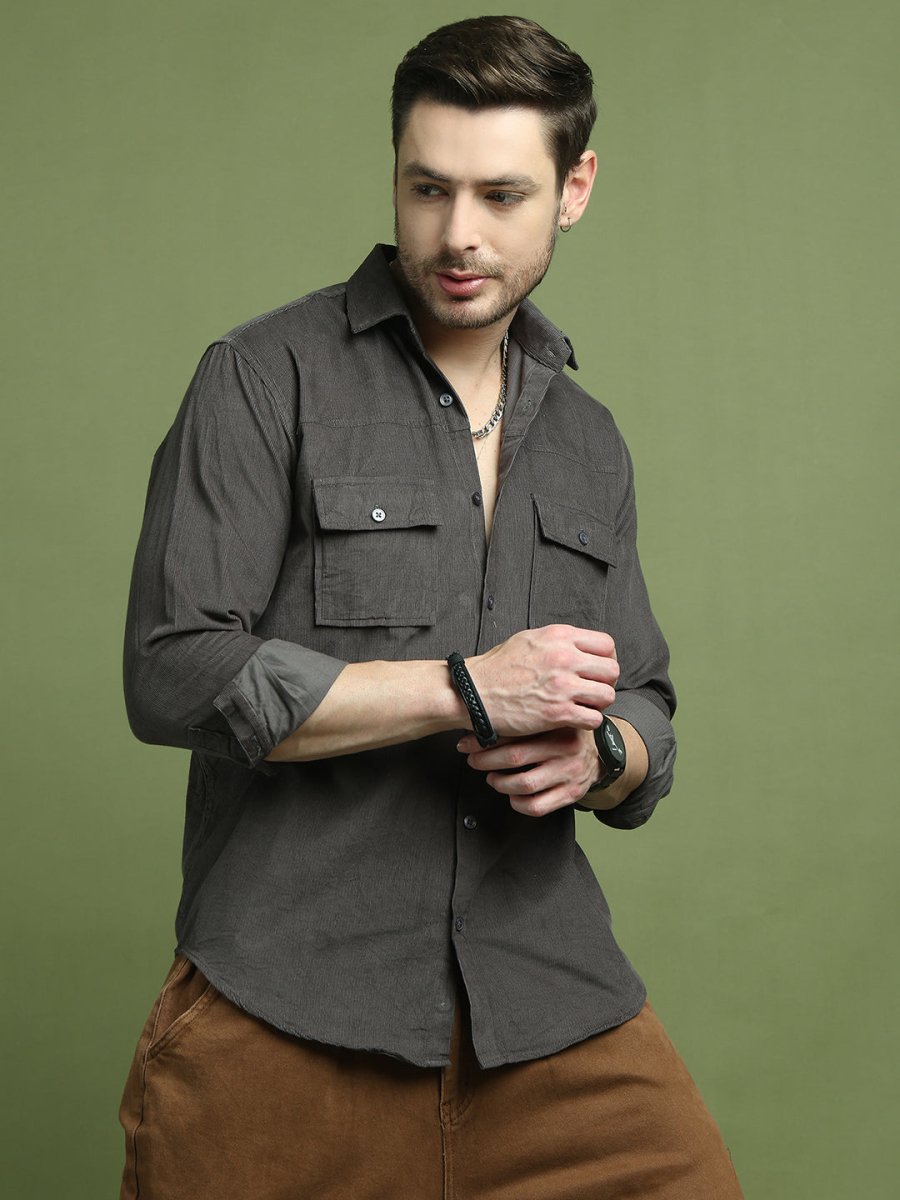 Grey Self Design Cotton Formal Shirt for Men - SF_925Grey_S