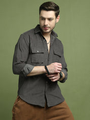 Grey Self Design Cotton Formal Shirt for Men - SF_925Grey_S
