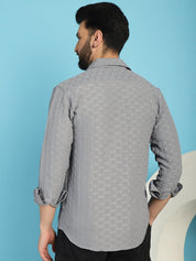 Grey Self Design Cotton Formal Shirt for Men - SF_928Light-Grey_S