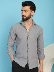Grey Self Design Cotton Formal Shirt for Men - SF_928Light-Grey_S