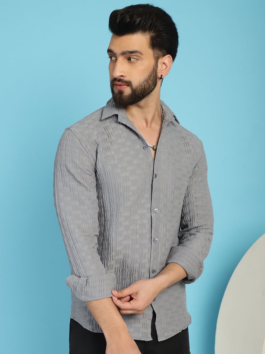 Grey Self Design Cotton Formal Shirt for Men - SF_928Light-Grey_S