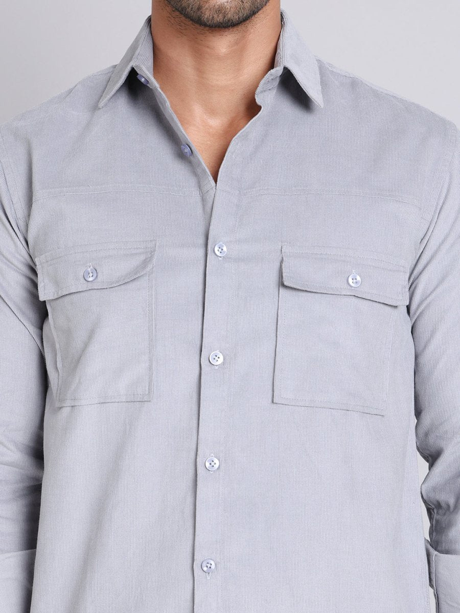 Grey Self Design Cotton Formal Shirt for Men - SF_925Light-Grey_S