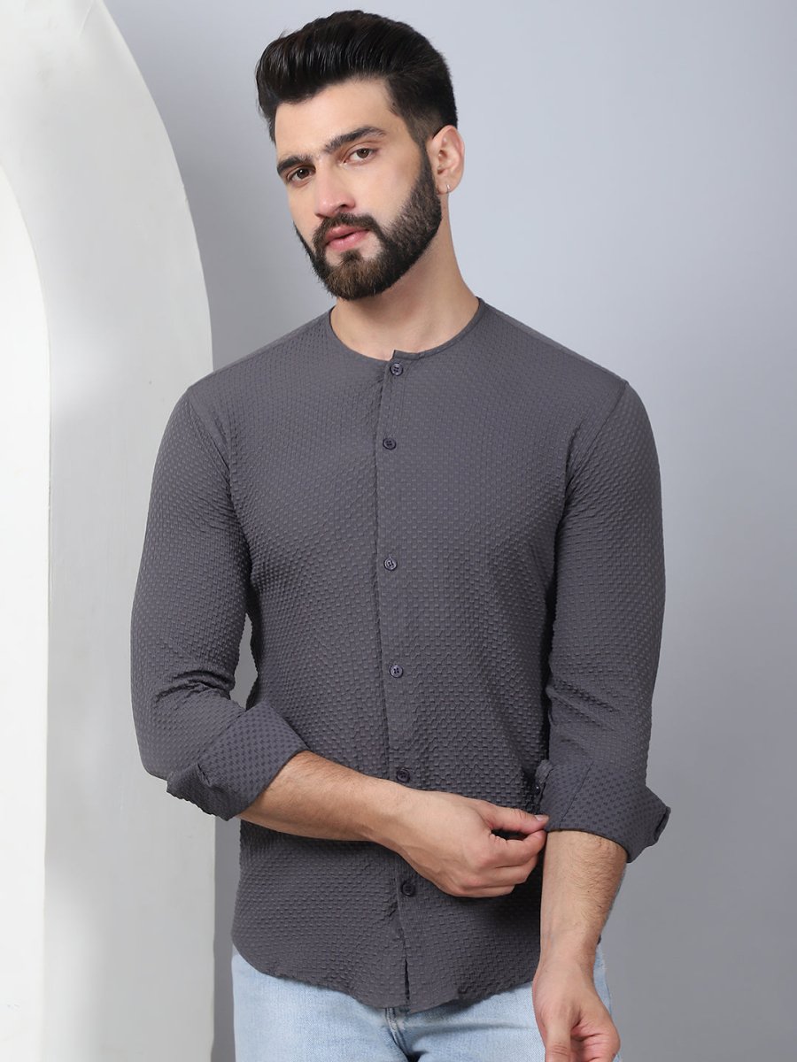 Grey Self Design Cotton Formal Shirt for Men - SF_963Grey_S