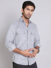 Grey Self Design Cotton Formal Shirt for Men - SF_925Light-Grey_S