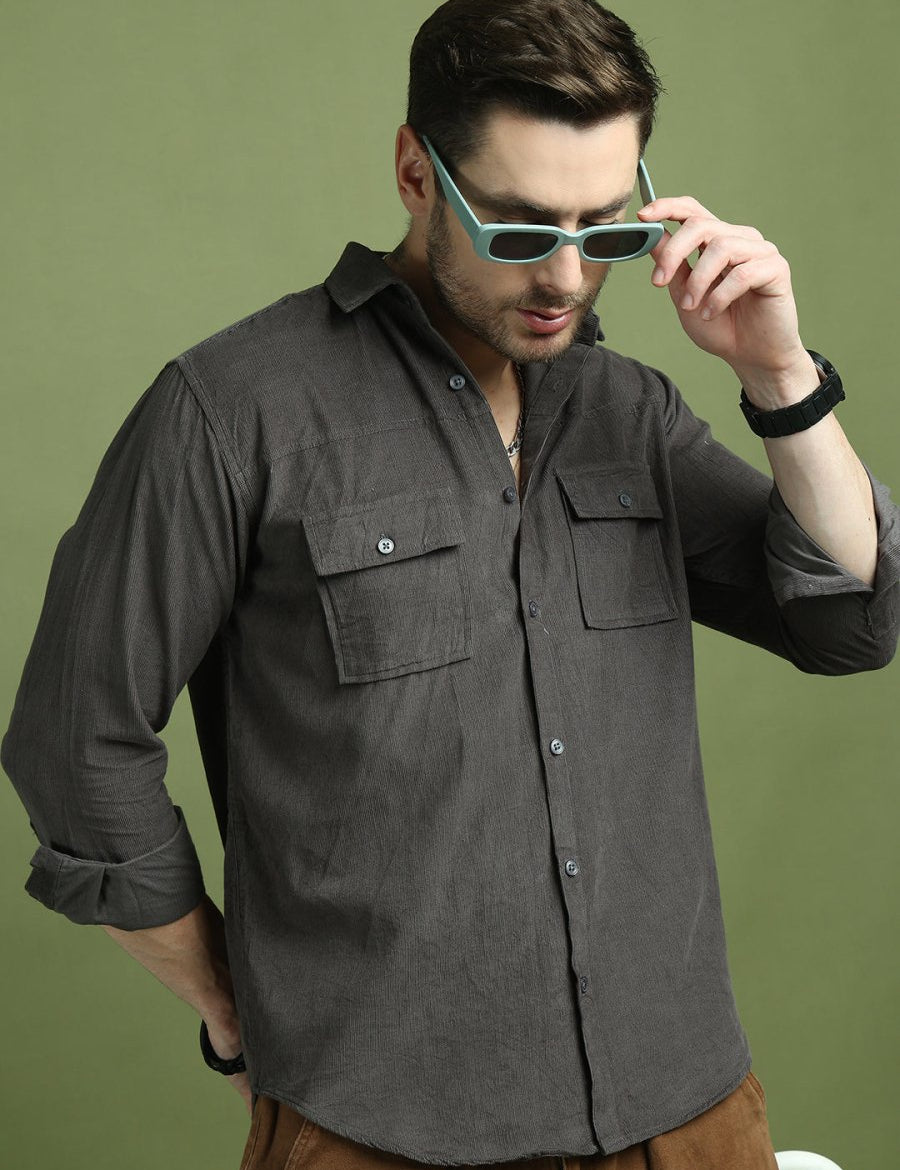 Grey Self Design Cotton Formal Shirt for Men - SF_925Grey_S