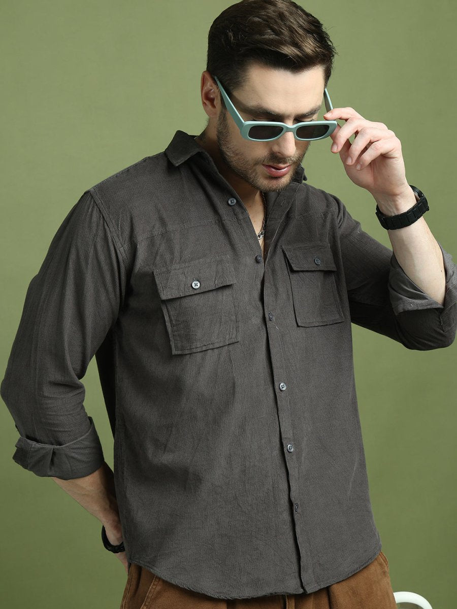 Grey Self Design Cotton Formal Shirt for Men - SF_925Grey_S