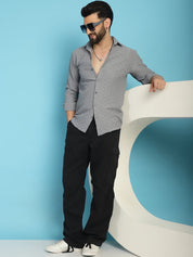 Grey Self Design Cotton Formal Shirt for Men - SF_928Light-Grey_S