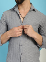 Grey Self Design Cotton Formal Shirt for Men - SF_928Light-Grey_S