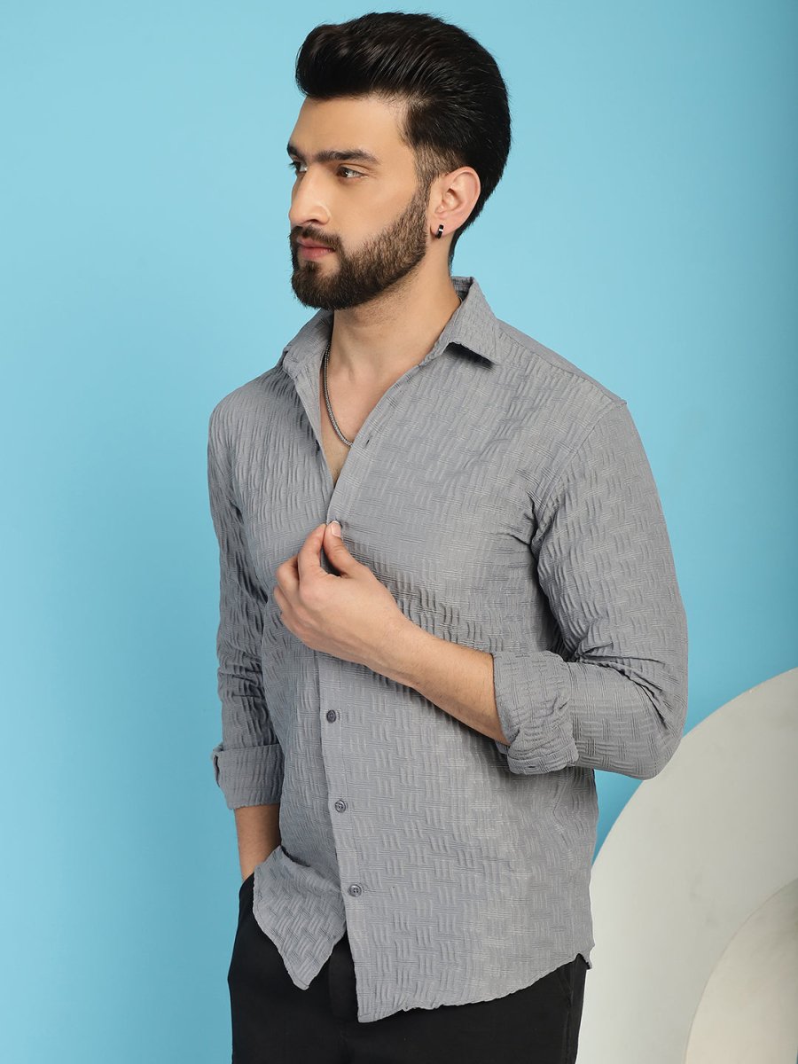 Grey Self Design Cotton Formal Shirt for Men - SF_928Light-Grey_S