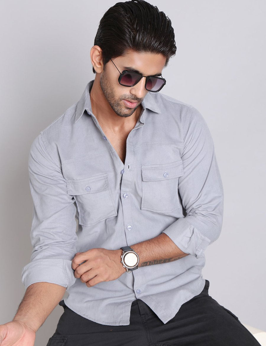 Grey Self Design Cotton Formal Shirt for Men - SF_925Light-Grey_S