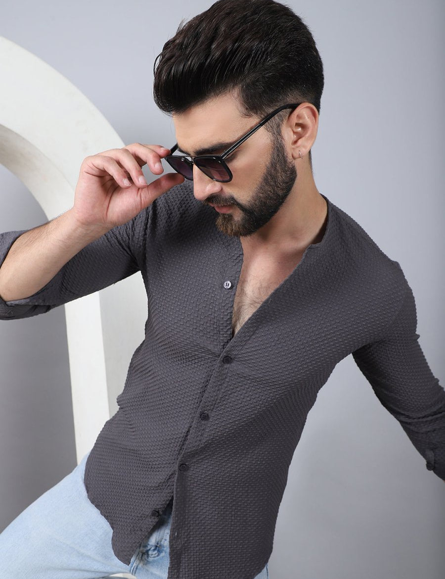 Grey Self Design Cotton Formal Shirt for Men - SF_963Grey_S