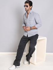 Grey Self Design Cotton Formal Shirt for Men - SF_925Light-Grey_S