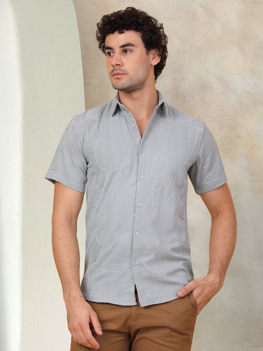 Grey Self Design Party Shirt for Men - SF_944Light-Grey_S
