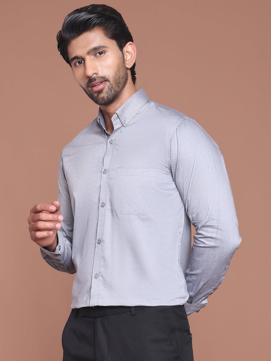 Grey Solid Cotton Formal Shirt for Men - SF_9042Grey_S