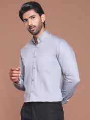Grey Solid Cotton Formal Shirt for Men - SF_9042Grey_S
