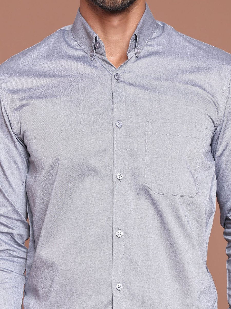 Grey Solid Cotton Formal Shirt for Men - SF_9042Grey_S