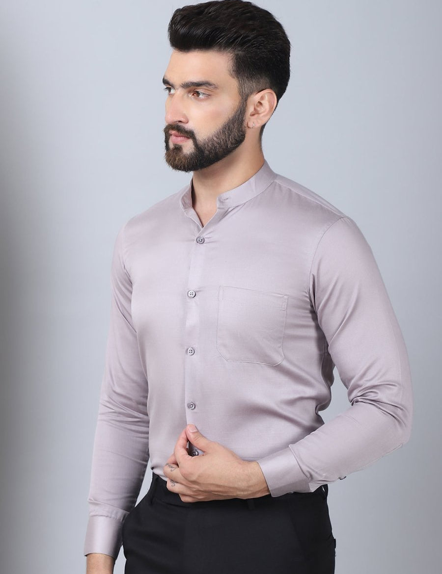 Grey Solid Cotton Formal Shirt for Men - SF_927Light-Grey_S