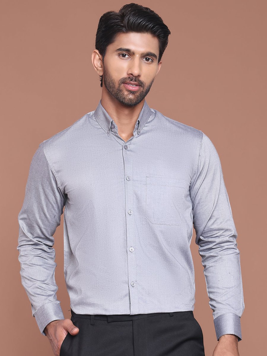 Grey Solid Cotton Formal Shirt for Men - SF_9042Grey_S