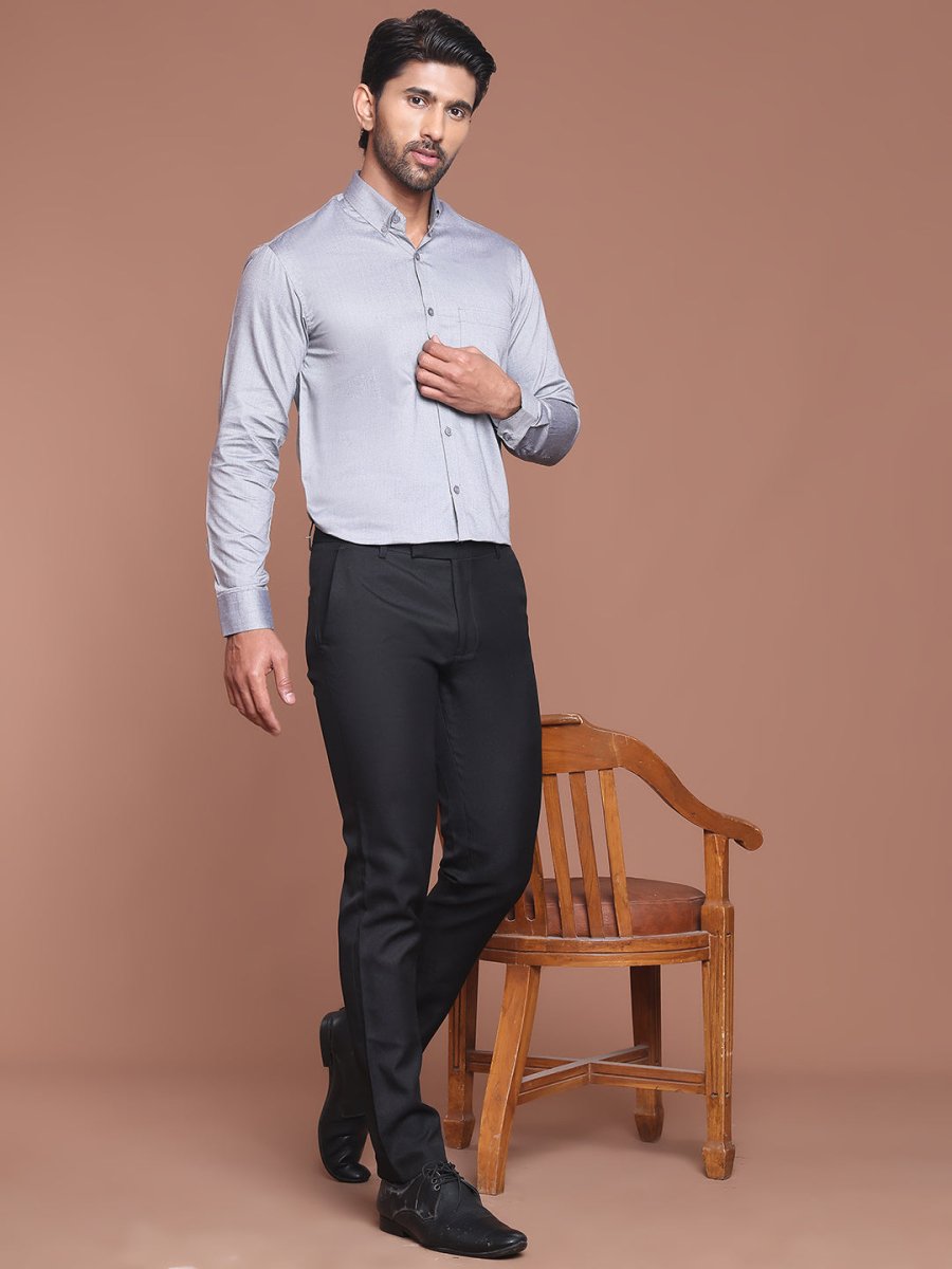 Grey Solid Cotton Formal Shirt for Men - SF_9042Grey_S