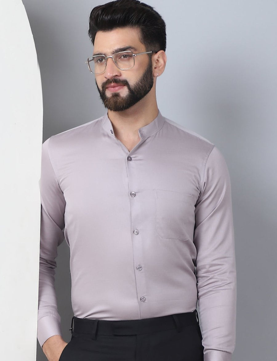 Grey Solid Cotton Formal Shirt for Men - SF_927Light-Grey_S