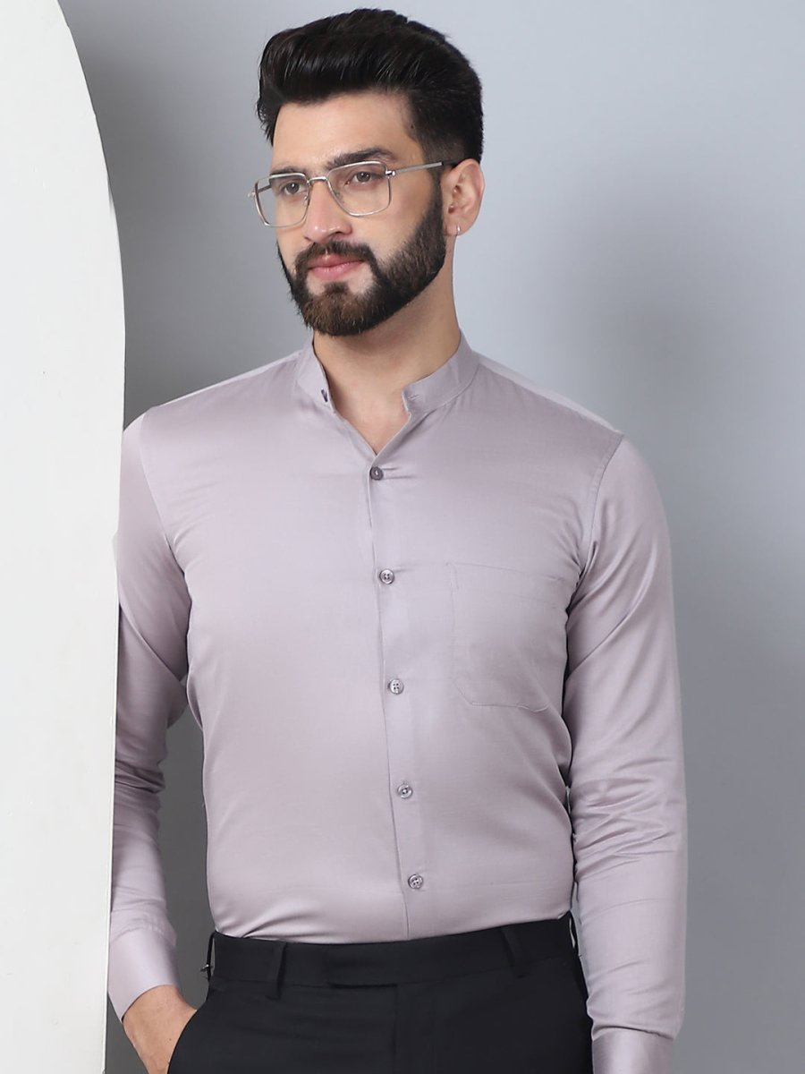 Grey Solid Cotton Formal Shirt for Men - SF_927Light-Grey_S