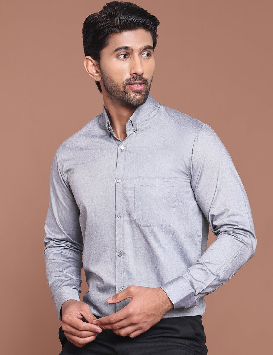 Grey Solid Cotton Formal Shirt for Men - SF_9042Grey_S