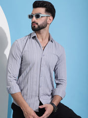 Grey Striped Cotton Formal Shirt for Men - SF_937Light-Grey_S