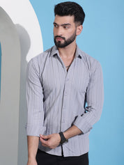 Grey Striped Cotton Formal Shirt for Men - SF_937Light-Grey_S
