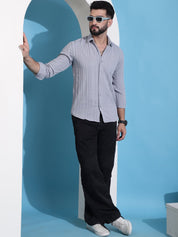 Grey Striped Cotton Formal Shirt for Men - SF_937Light-Grey_S