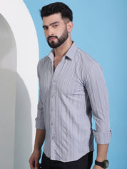 Grey Striped Cotton Formal Shirt for Men - SF_937Light-Grey_S