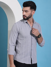 Grey Striped Cotton Formal Shirt for Men - SF_937Light-Grey_S