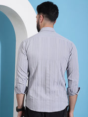 Grey Striped Cotton Formal Shirt for Men - SF_937Light-Grey_S