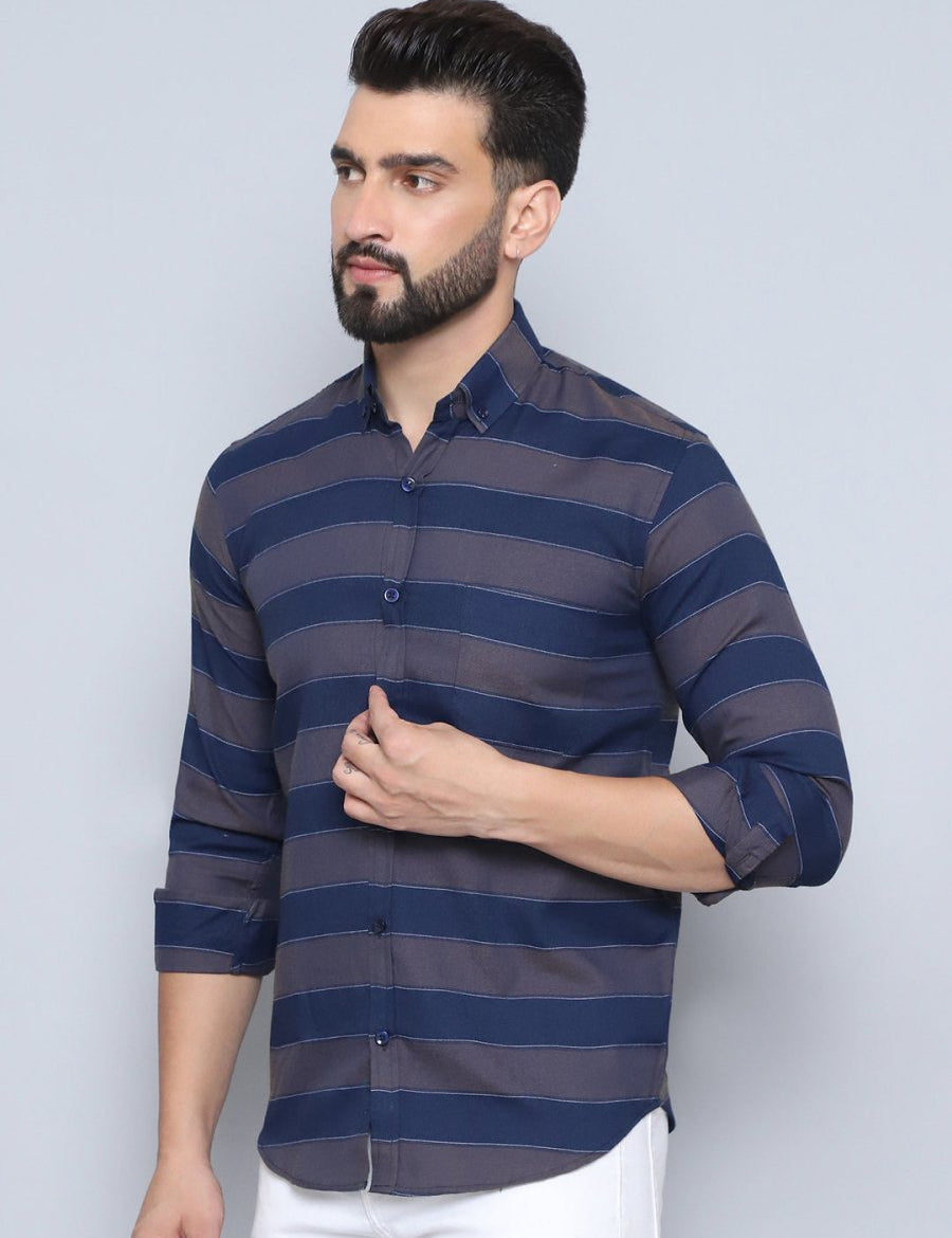 Grey Striped Cotton Shirt for Men - SF_993Grey_S