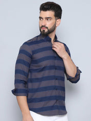 Grey Striped Cotton Shirt for Men - SF_993Grey_S