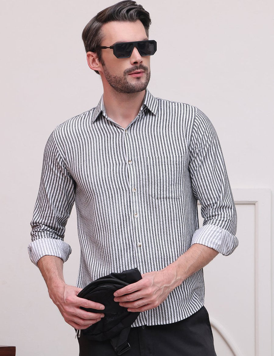 Grey Striped Cotton Shirt for Men - SF_9006Grey_S