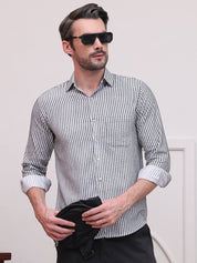 Grey Striped Cotton Shirt for Men - SF_9006Grey_S