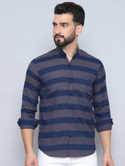 Grey Striped Cotton Shirt for Men - SF_993Grey_S