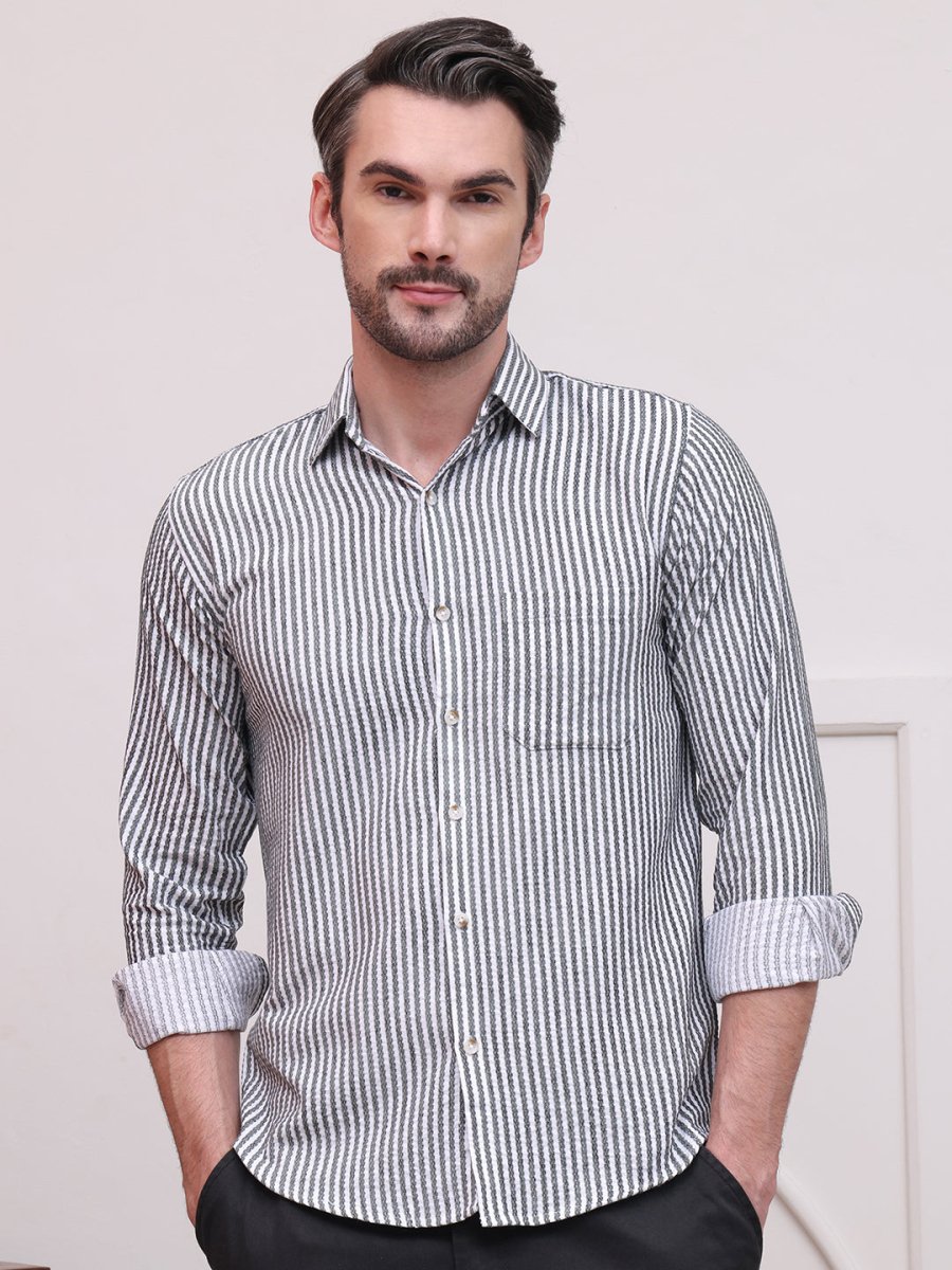 Grey Striped Cotton Shirt for Men - SF_9006Grey_S