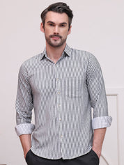 Grey Striped Cotton Shirt for Men - SF_9006Grey_S