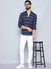 Grey Striped Cotton Shirt for Men - SF_993Grey_S