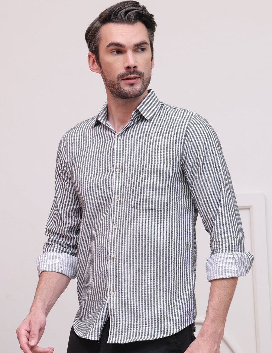 Grey Striped Cotton Shirt for Men - SF_9006Grey_S