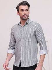 Grey Striped Cotton Shirt for Men - SF_9006Grey_S
