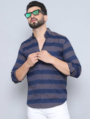 Grey Striped Cotton Shirt for Men - SF_993Grey_S