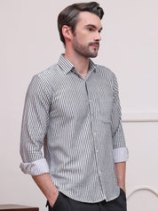 Grey Striped Cotton Shirt for Men - SF_9006Grey_S
