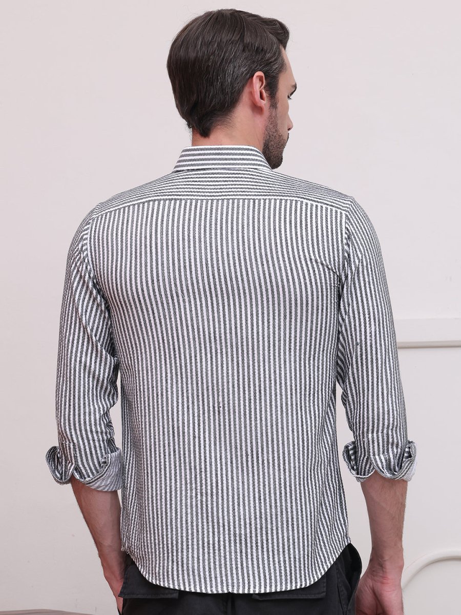 Grey Striped Cotton Shirt for Men - SF_9006Grey_S