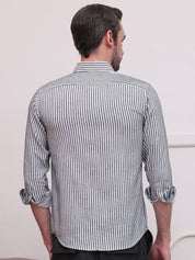 Grey Striped Cotton Shirt for Men - SF_9006Grey_S