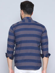 Grey Striped Cotton Shirt for Men - SF_993Grey_S