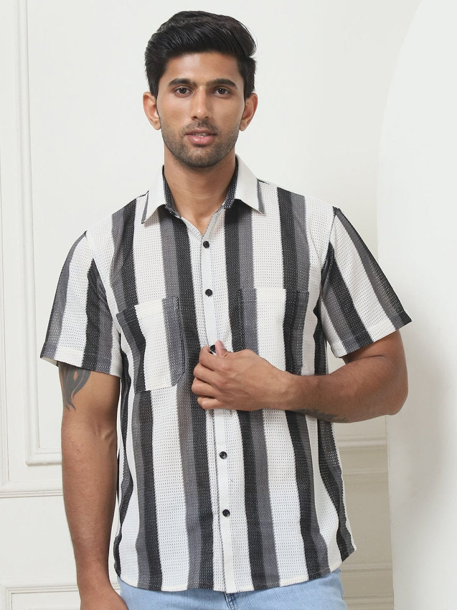 Grey Striped Half Sleeve Shirt for Men - SF_953Grey_S