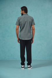 Grey Striped Half Sleeve Shirt for Men - SF_899Grey_S