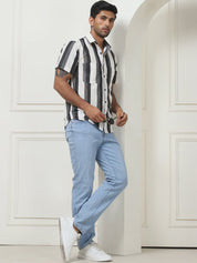 Grey Striped Half Sleeve Shirt for Men - SF_953Grey_S